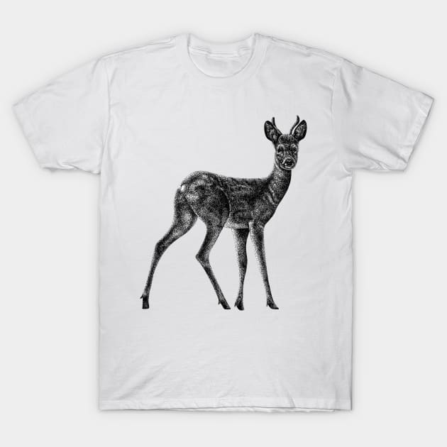 Roe deer stag - animal ink illustration T-Shirt by lorendowding